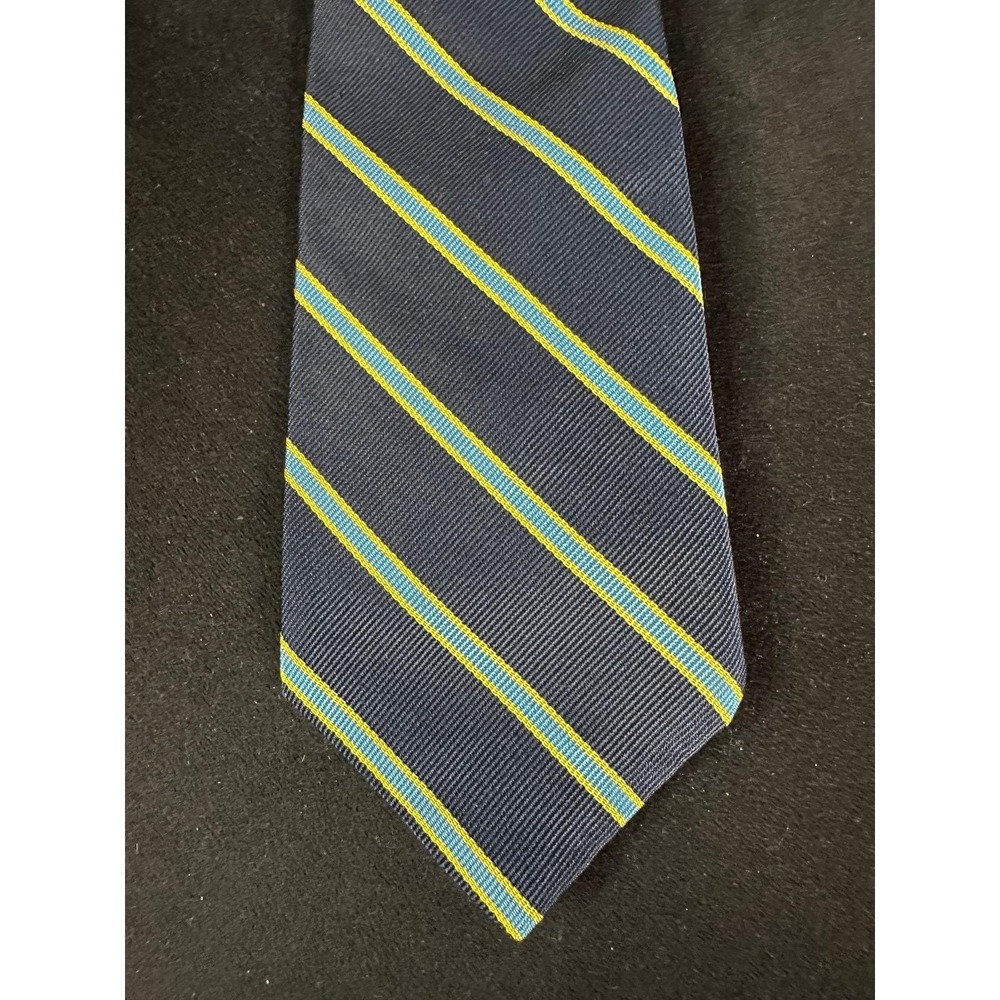 VTG Silk Men's Tie England Navy Blue Yellow Repp Tie  London Preppy Office